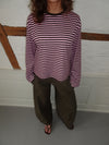 "Main character energy" blouse with stripes - Pink/brown/yellow