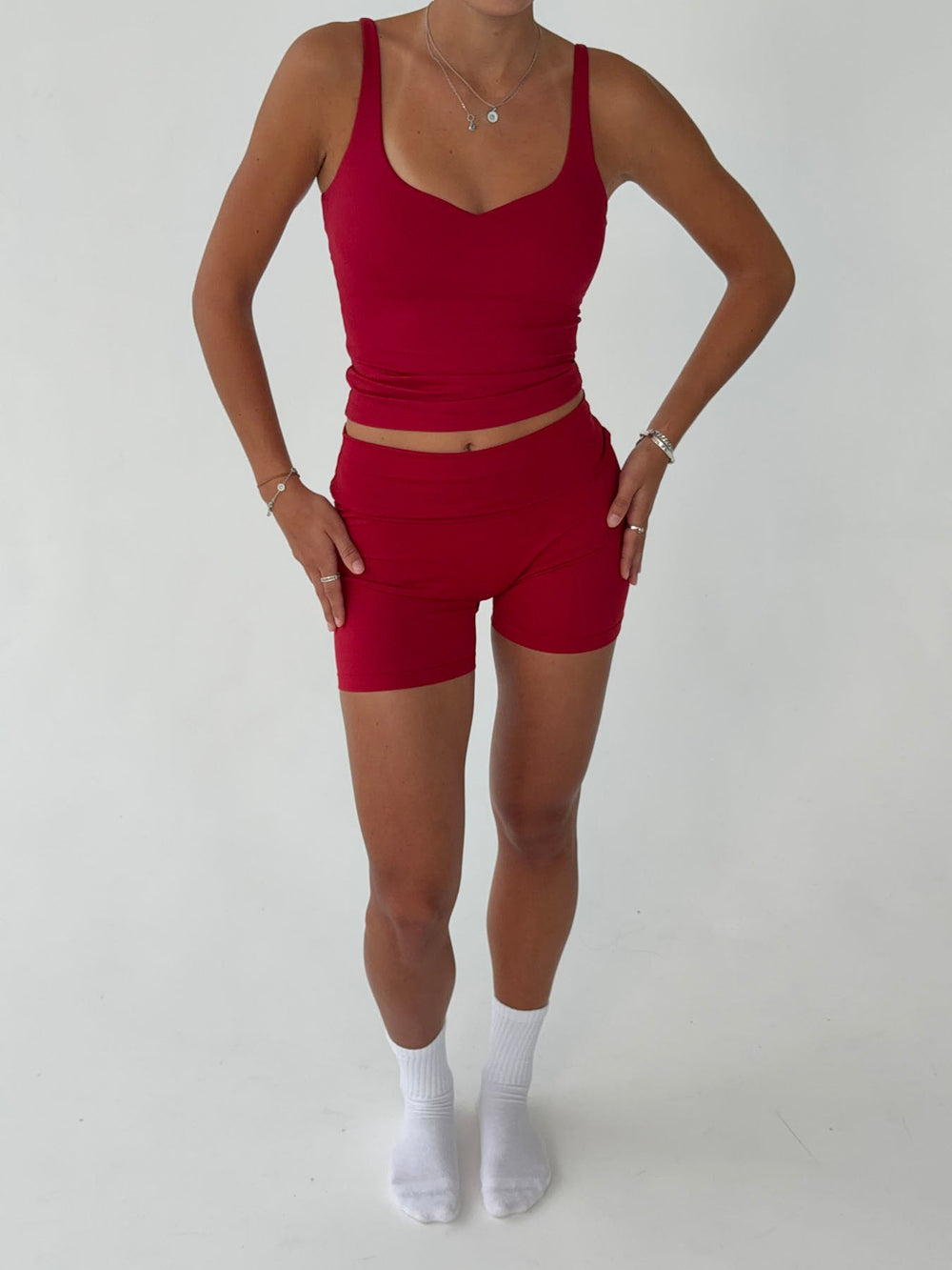 Folded essential shorts - Cherry