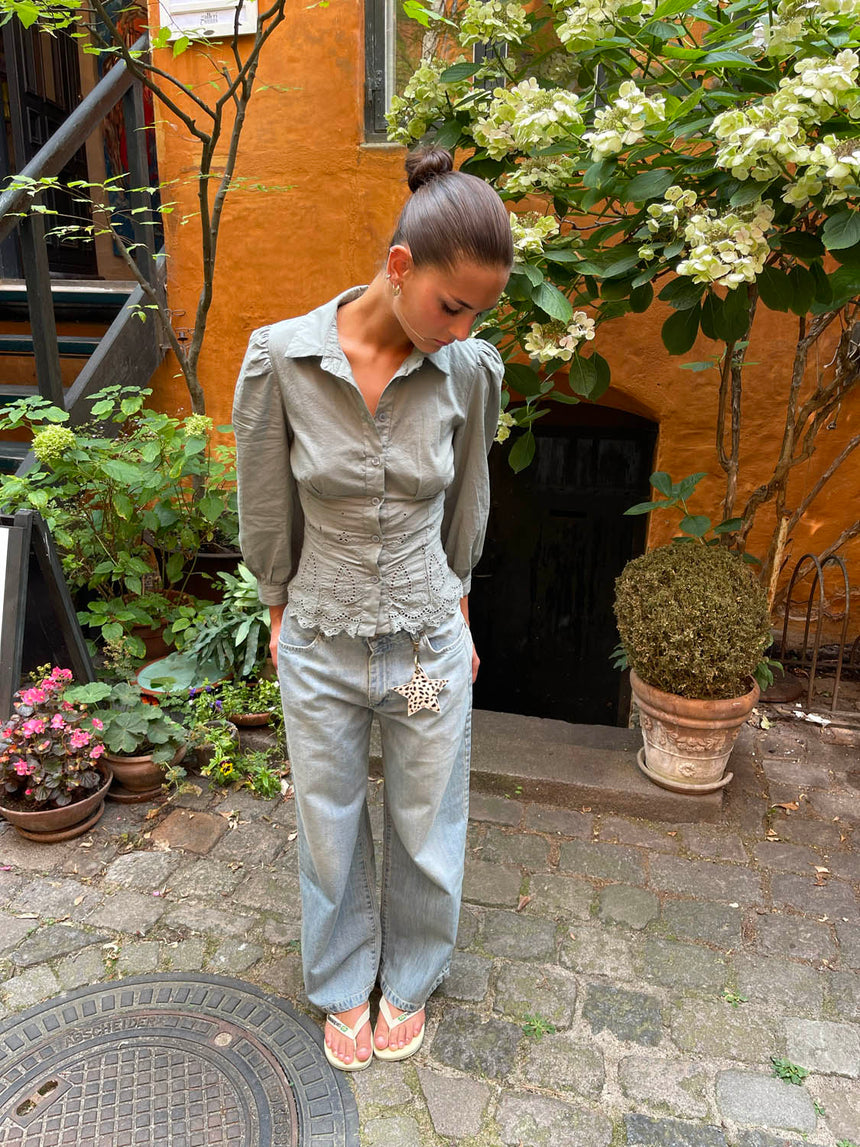 Smilly tailored shirt with embroidery – Khaki