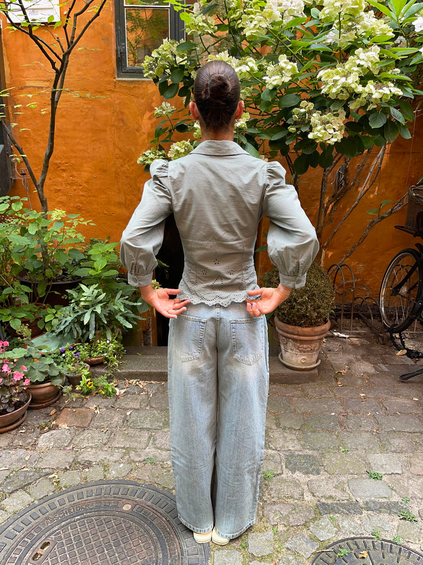 Smilly tailored shirt with embroidery – Khaki