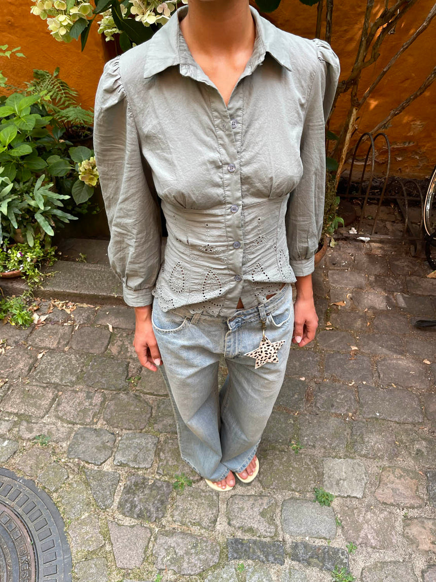 Smilly tailored shirt with embroidery – Khaki