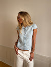 Josephine fitted shirt with short sleeves - Light blue/white