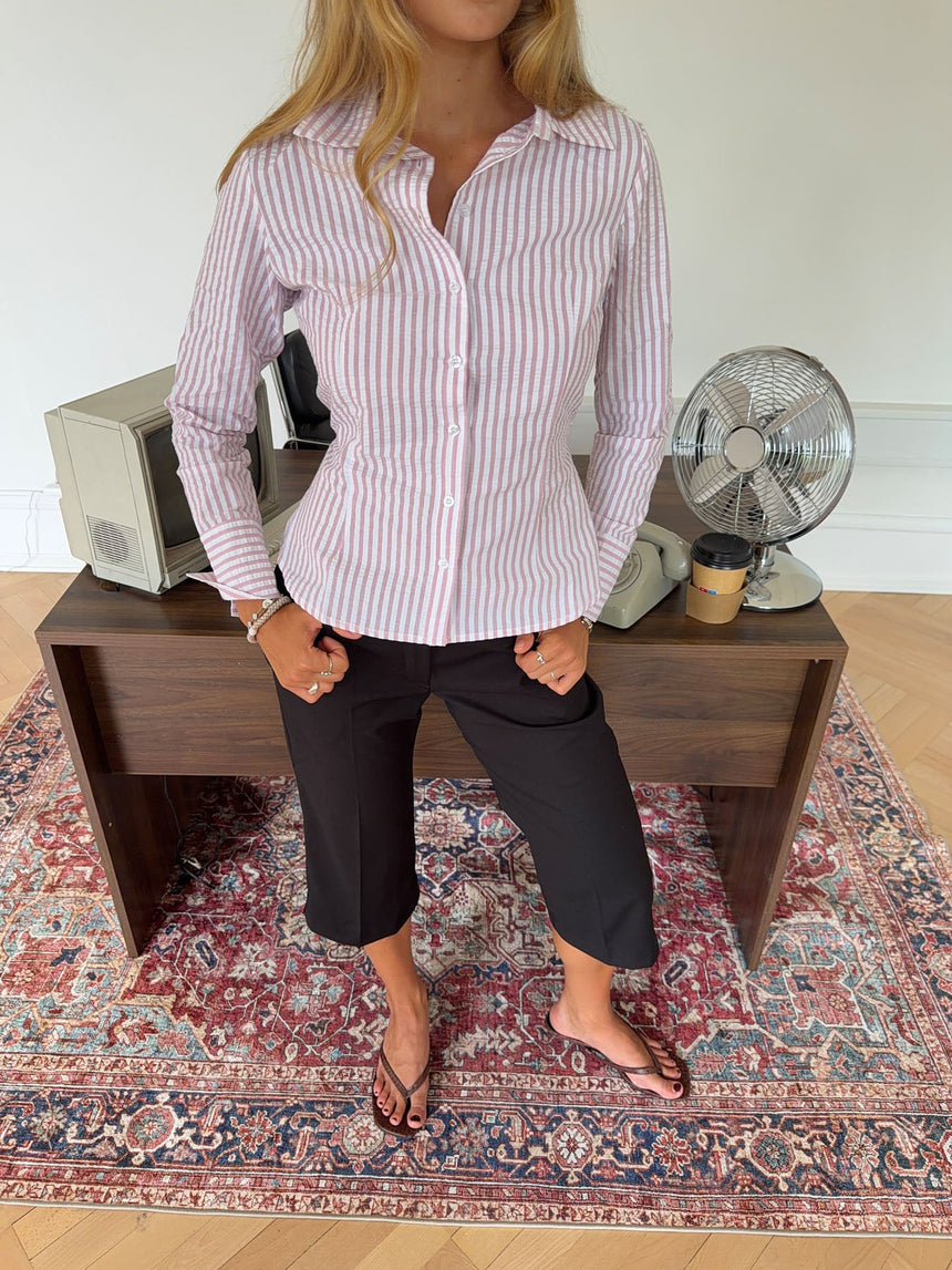 Alberte fitted shirt with stripes - White/light pink