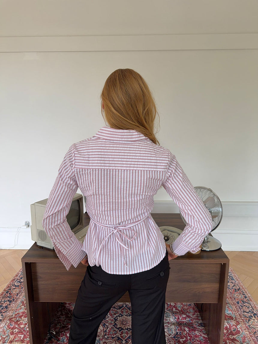 Alberte fitted shirt with stripes - White/light pink