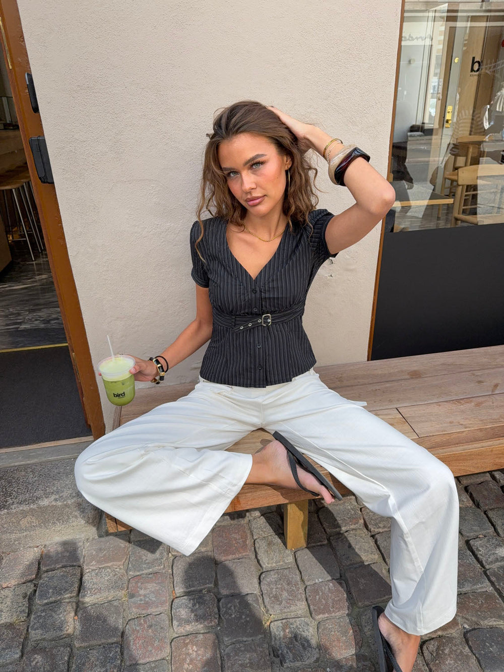 Learonia tailored striped shirt – Black