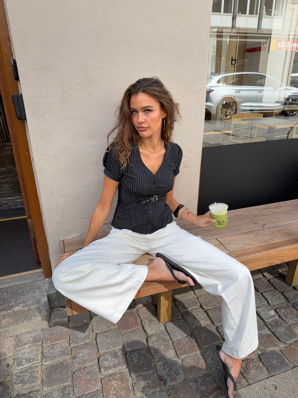 Learonia tailored striped shirt – Black