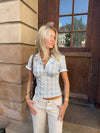 Kassandra fitted shirt with checkers – Blue/White