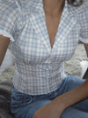Kassandra fitted shirt with checkers – Blue/White