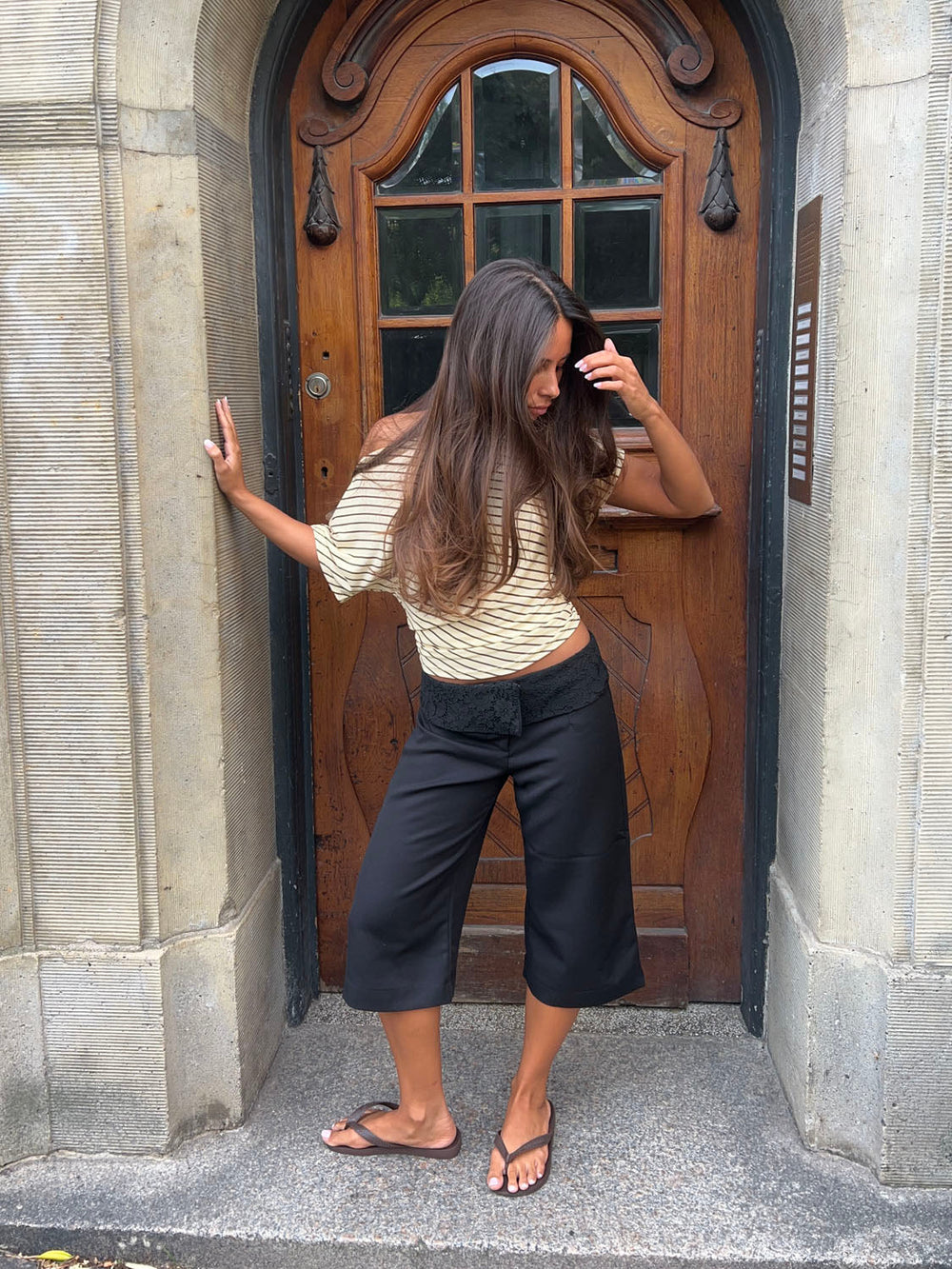 Florine fitted striped t-shirt – Yellow/Brown