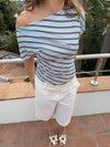 Florine fitted t-shirt with stripes – Light blue/red