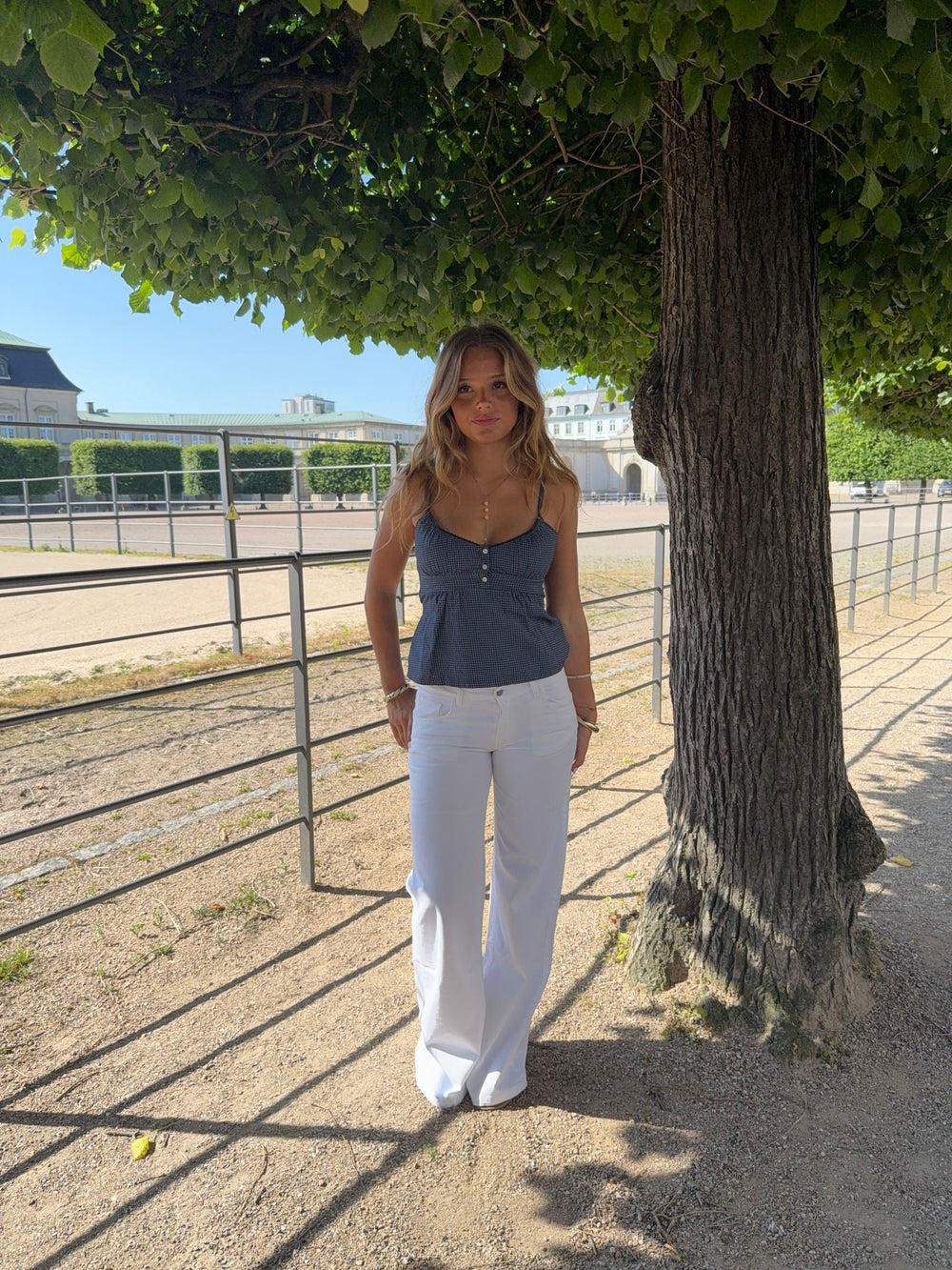 Paoline waist top with checkers - Blue/navy