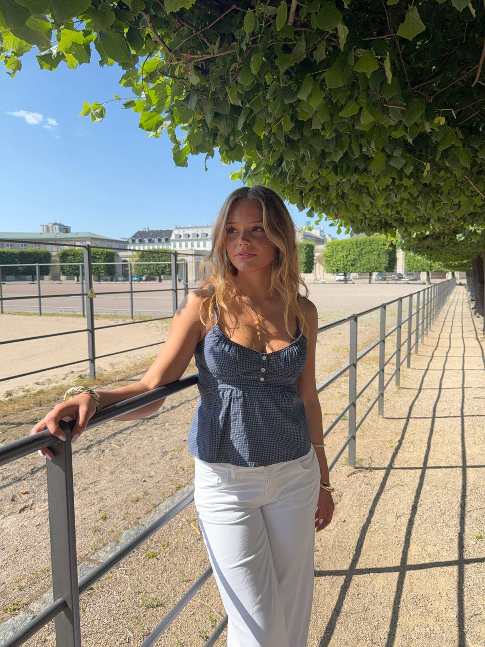 Paoline waist top with checkers - Blue/navy