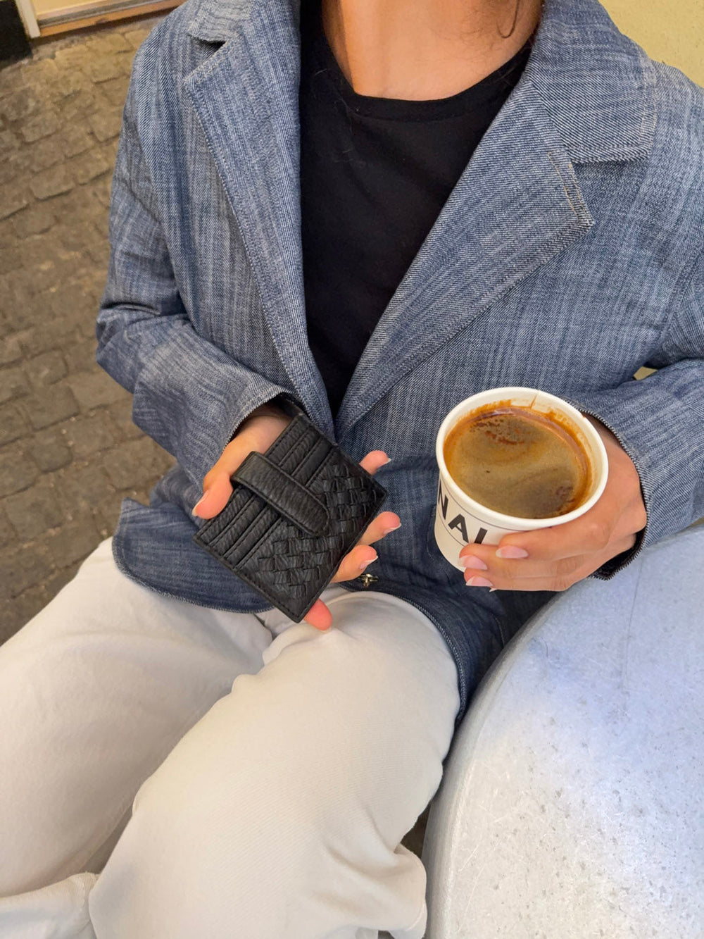 Boston woven card holder - Black