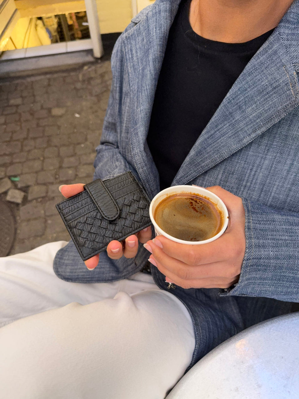 Boston woven card holder - Black