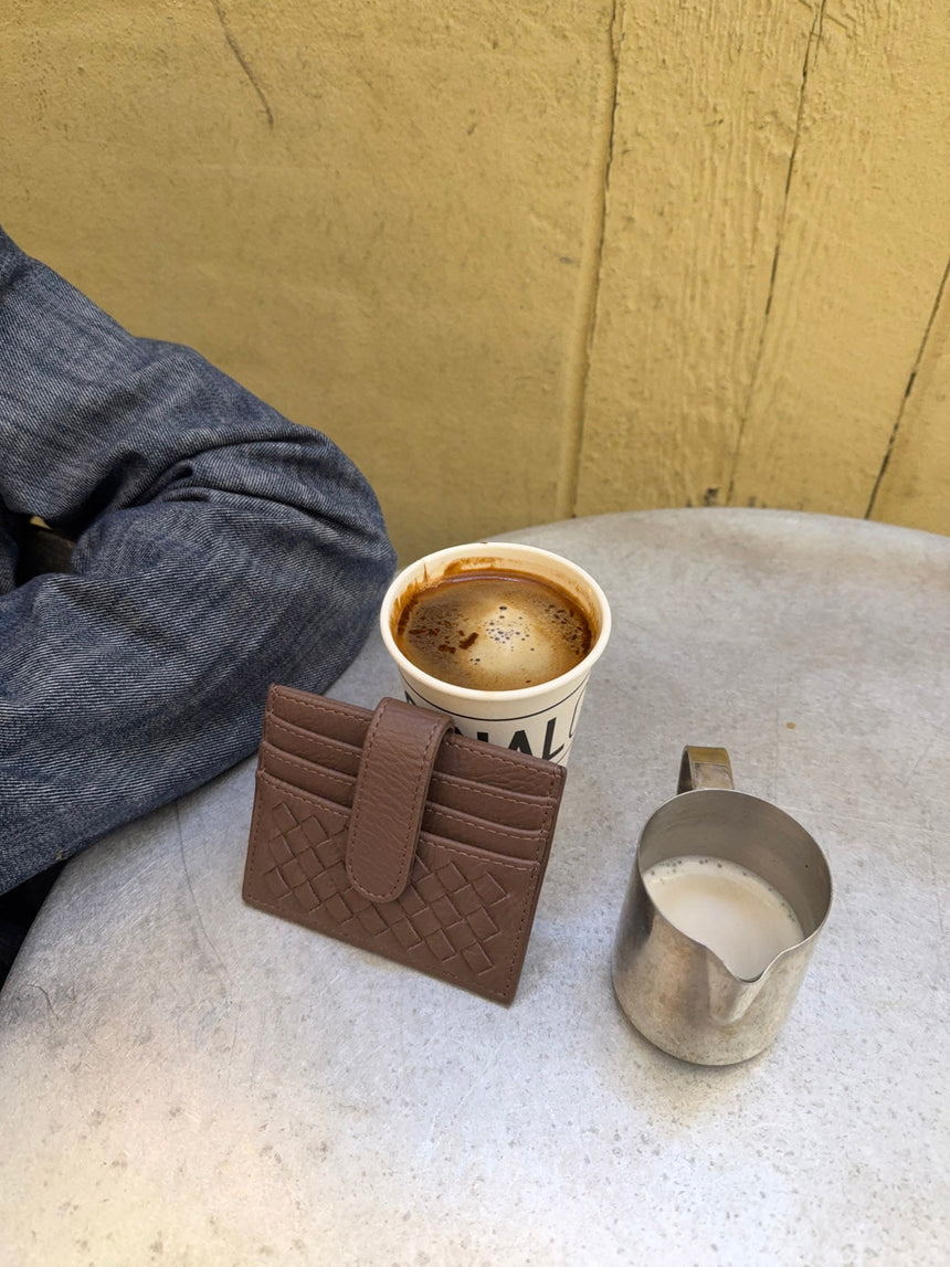 Boston woven card holder - Taupe