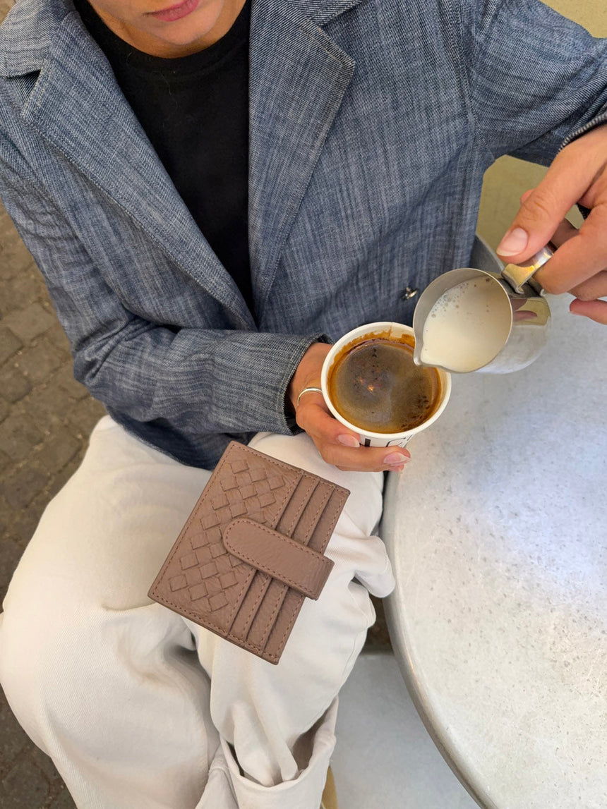 Boston woven card holder - Taupe