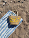 Terlizzi woven straw bag with lemon embroidery – Beige/yellow