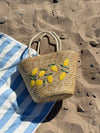 Terlizzi woven straw bag with lemon embroidery – Beige/yellow