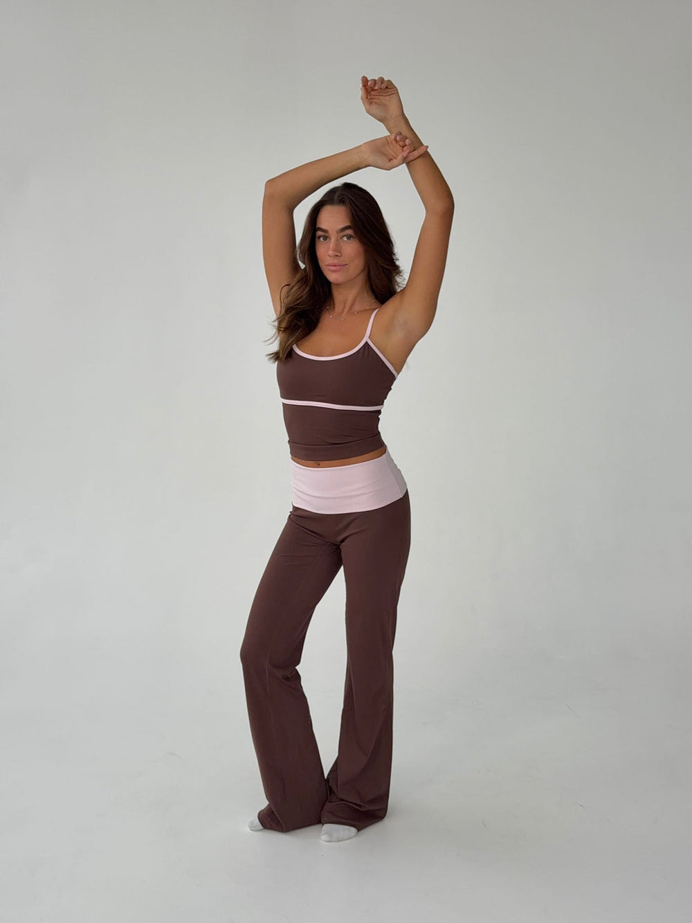 Essential folded yoga pants - Espresso/candy floss