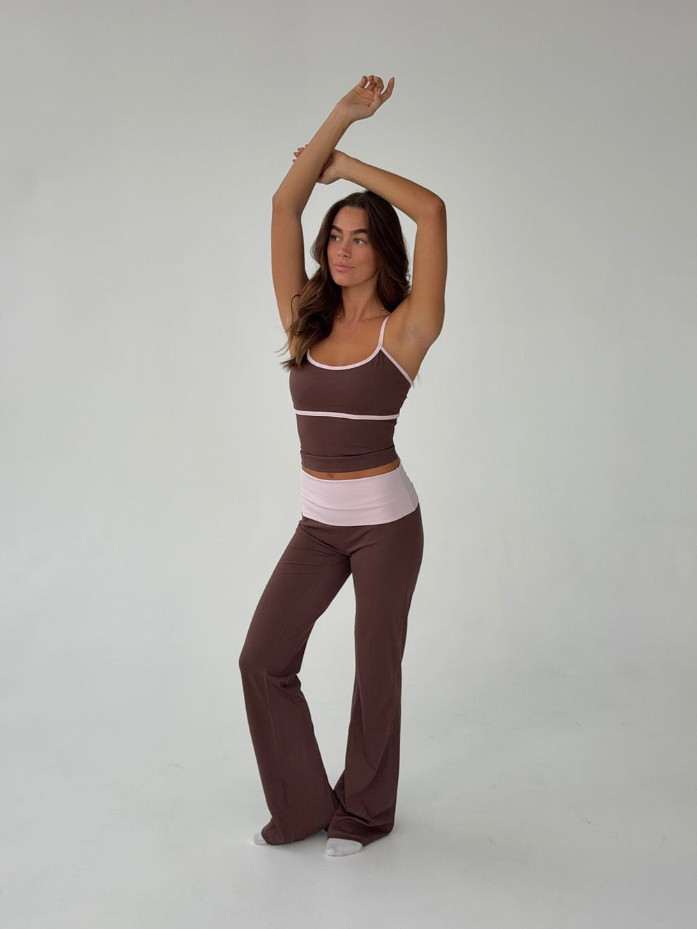 Essential folded yoga pants - Espresso/candy floss