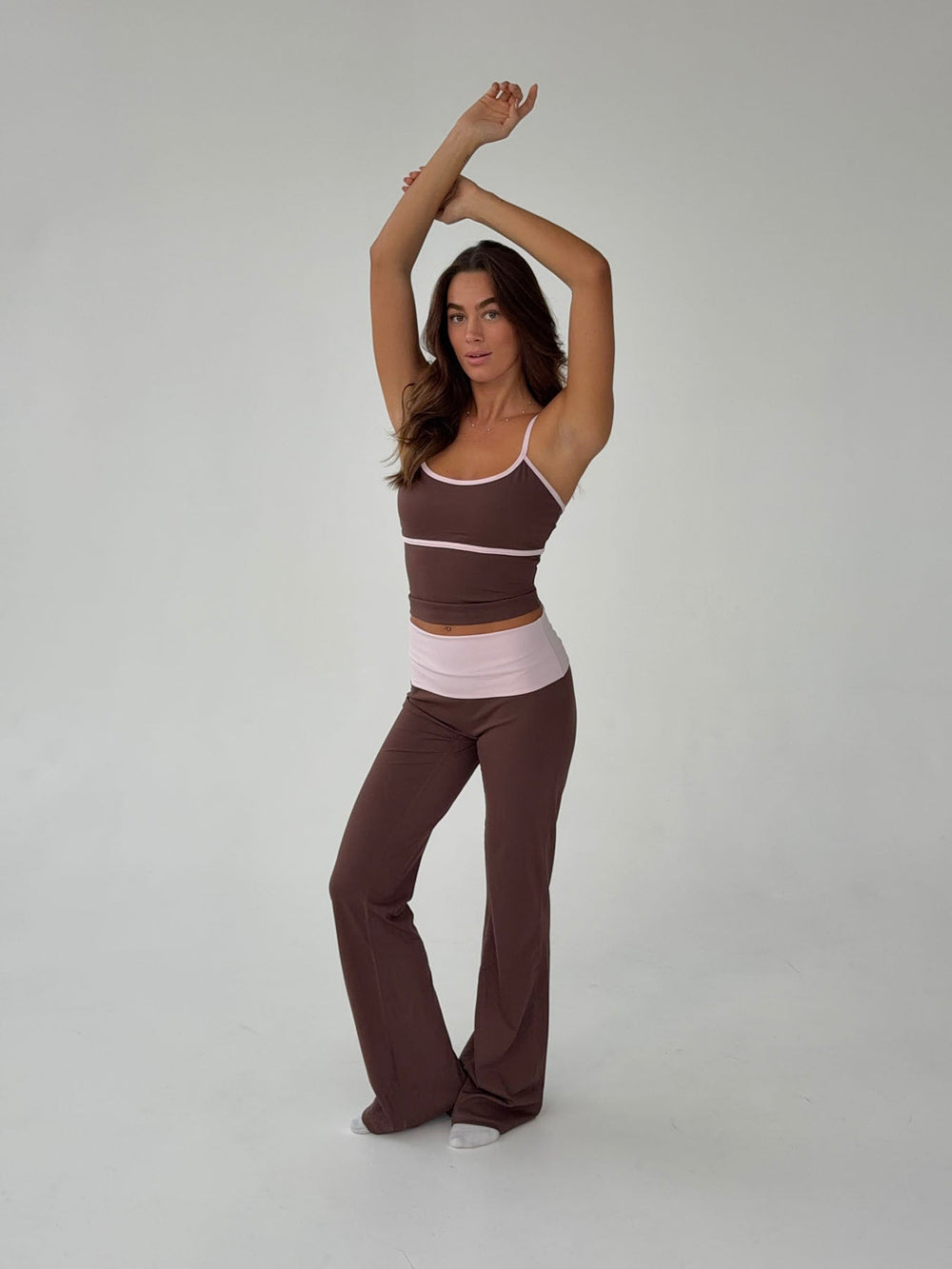 Essential folded yoga pants - Espresso/candy floss