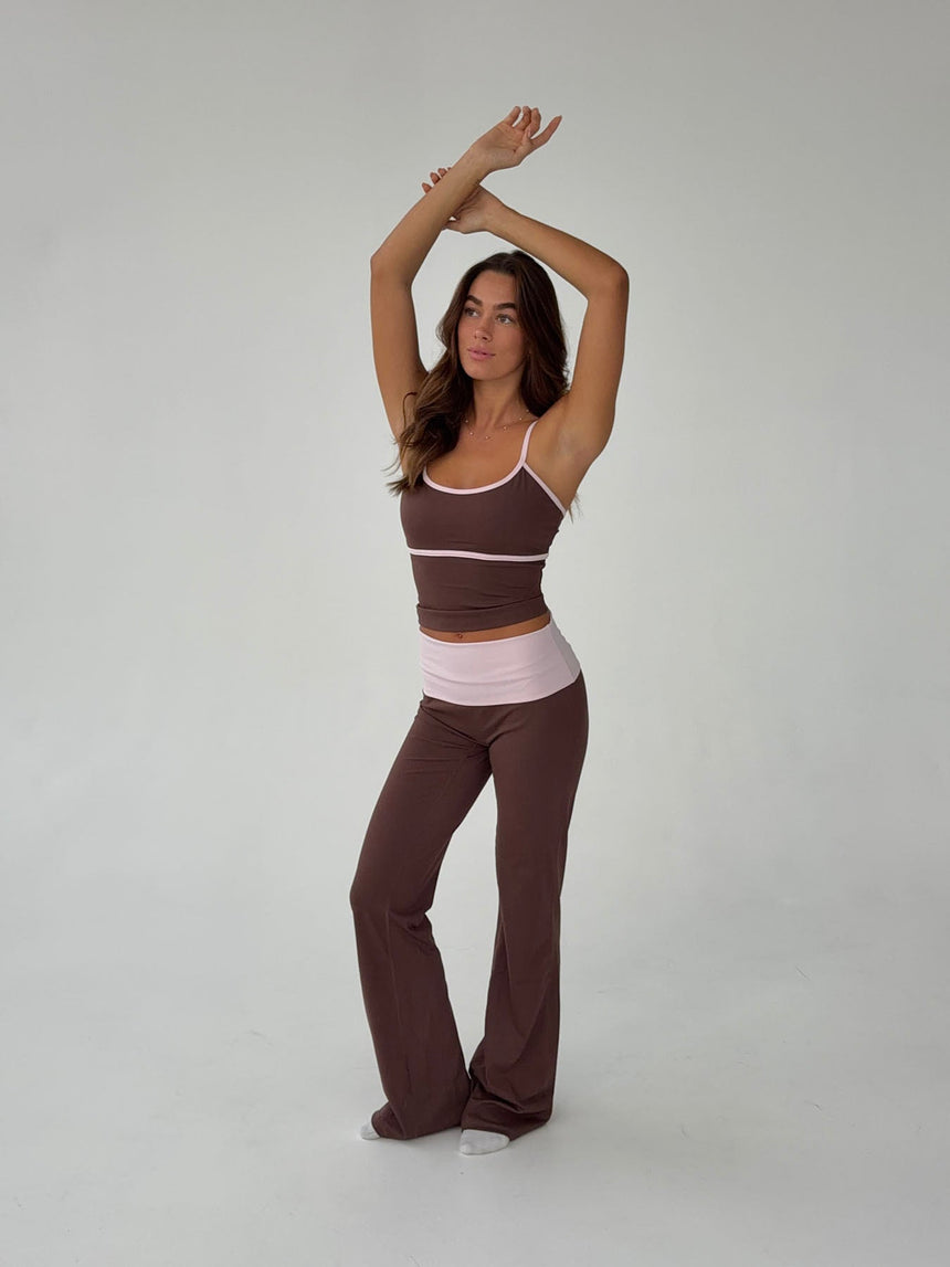 Essential folded yoga pants - Espresso/candy floss