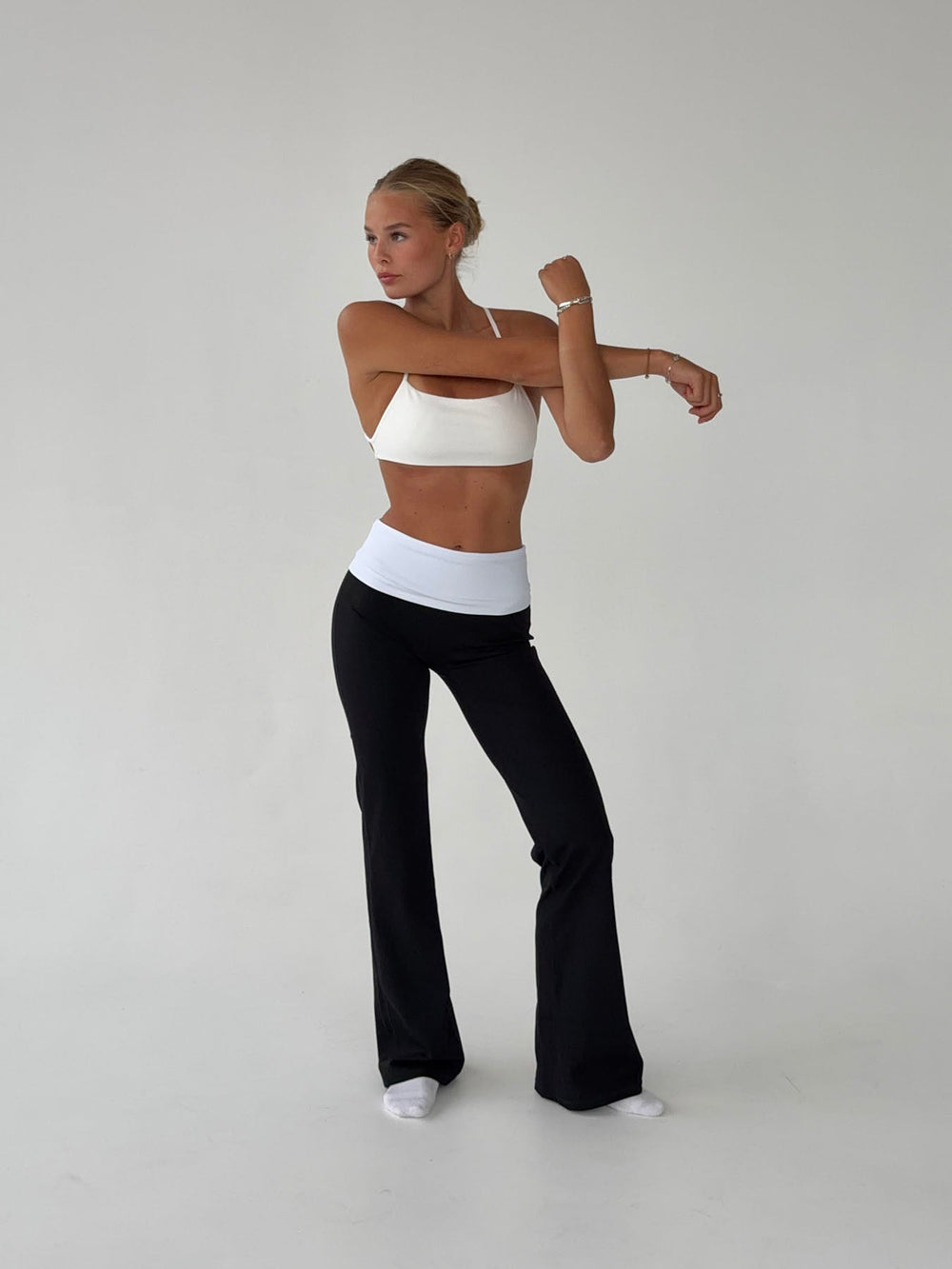 Essential folded yoga pants - Jet black/cloud