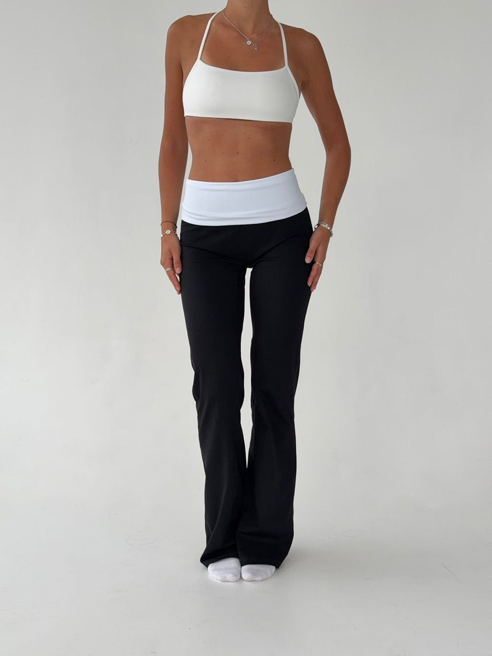 Essential folded yoga pants - Jet black/cloud