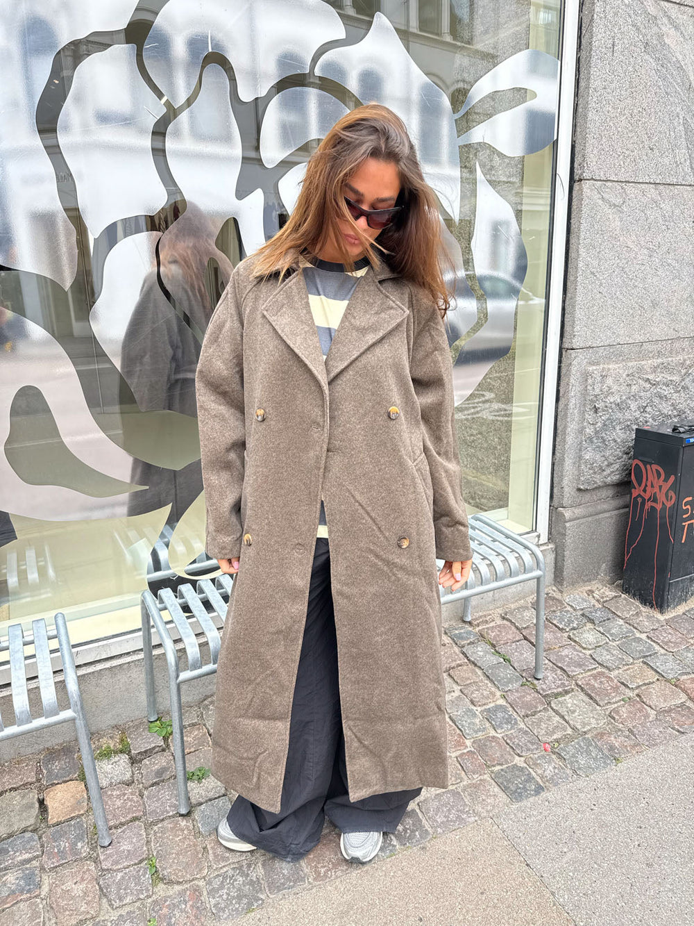 Esther coat with belt - Brown/grey