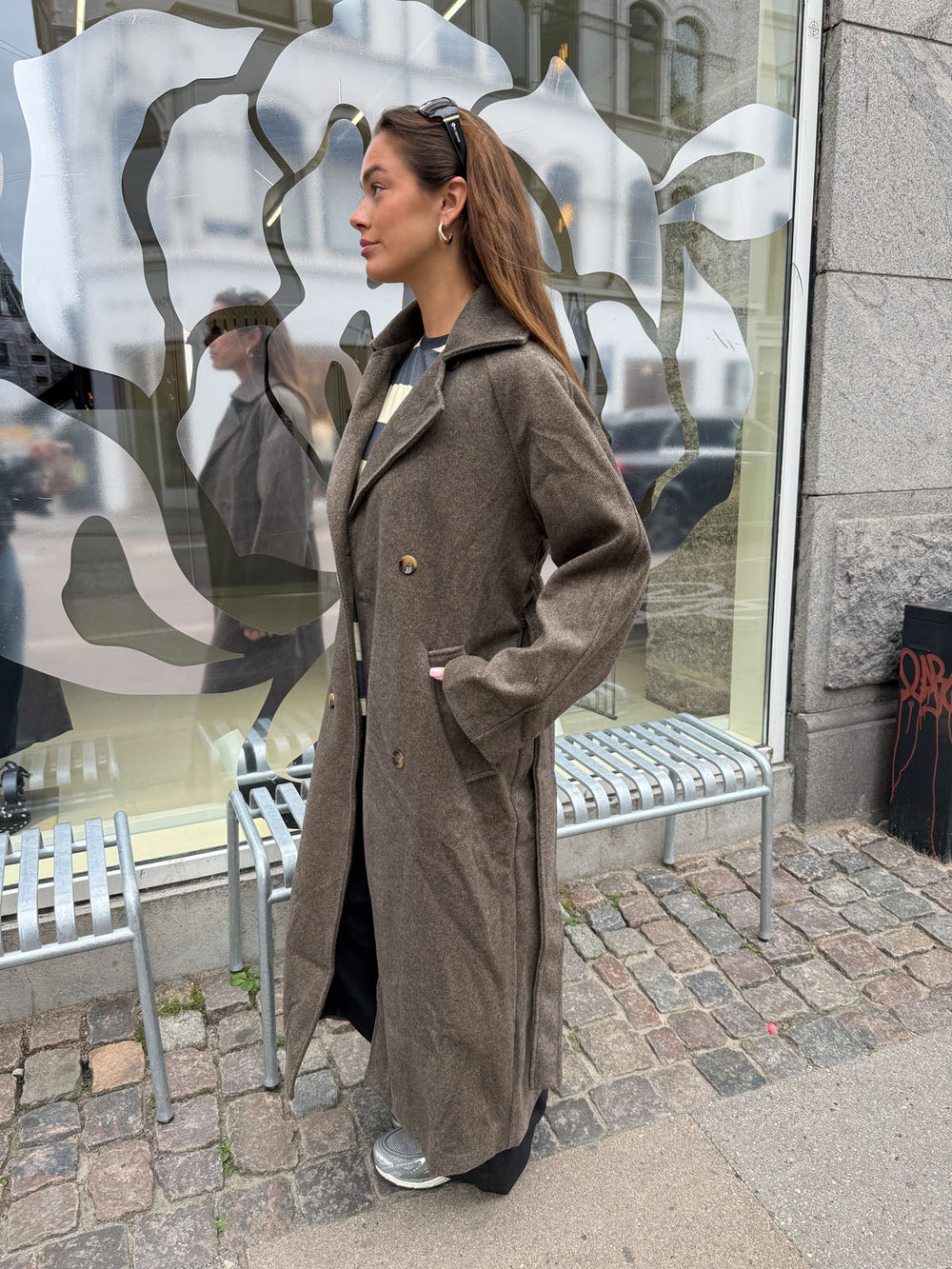 Esther coat with belt - Brown/grey