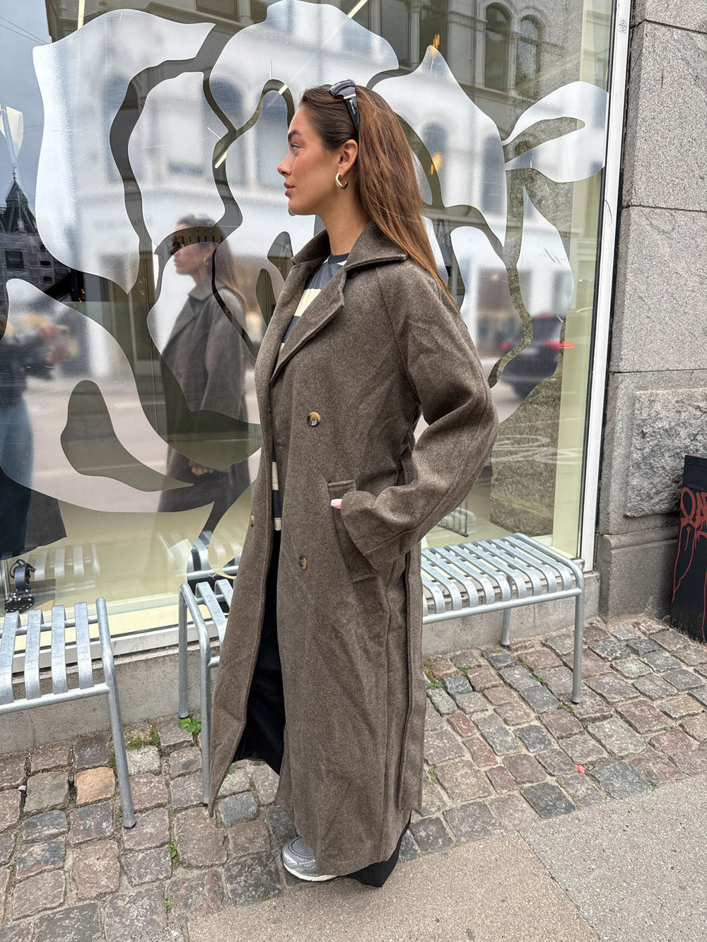 Esther coat with belt - Brown/grey
