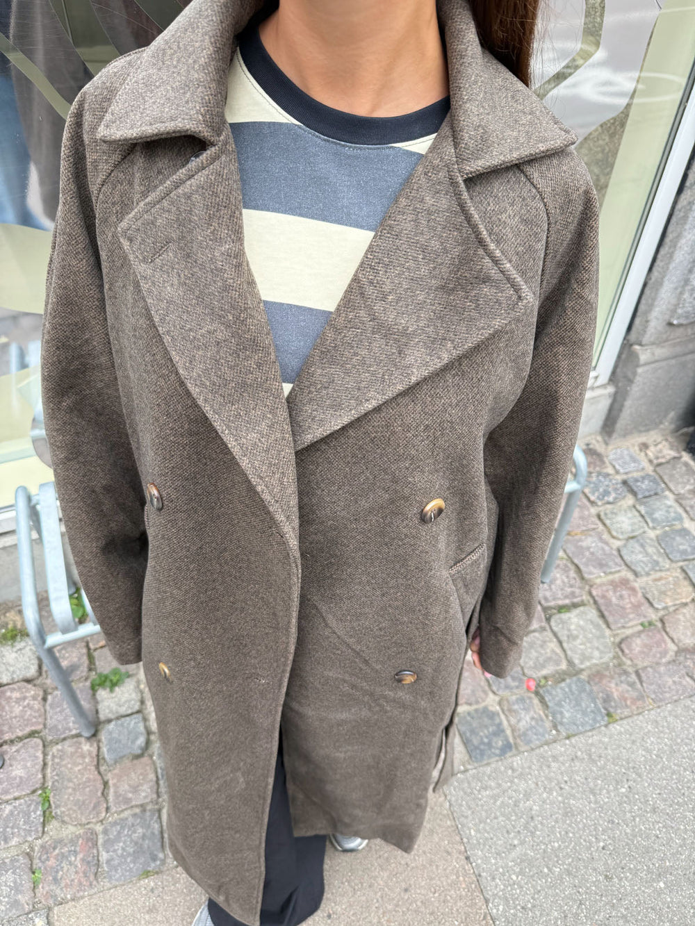 Esther coat with belt - Brown/grey