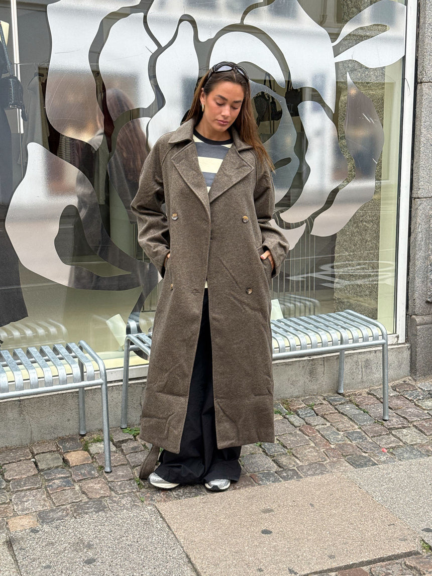 Esther coat with belt - Brown/grey