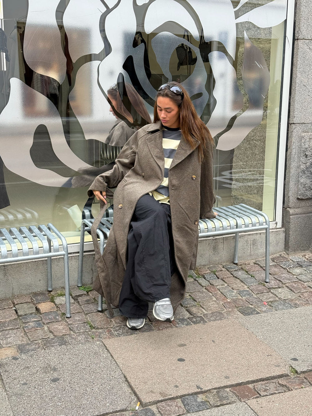 Esther coat with belt - Brown/grey