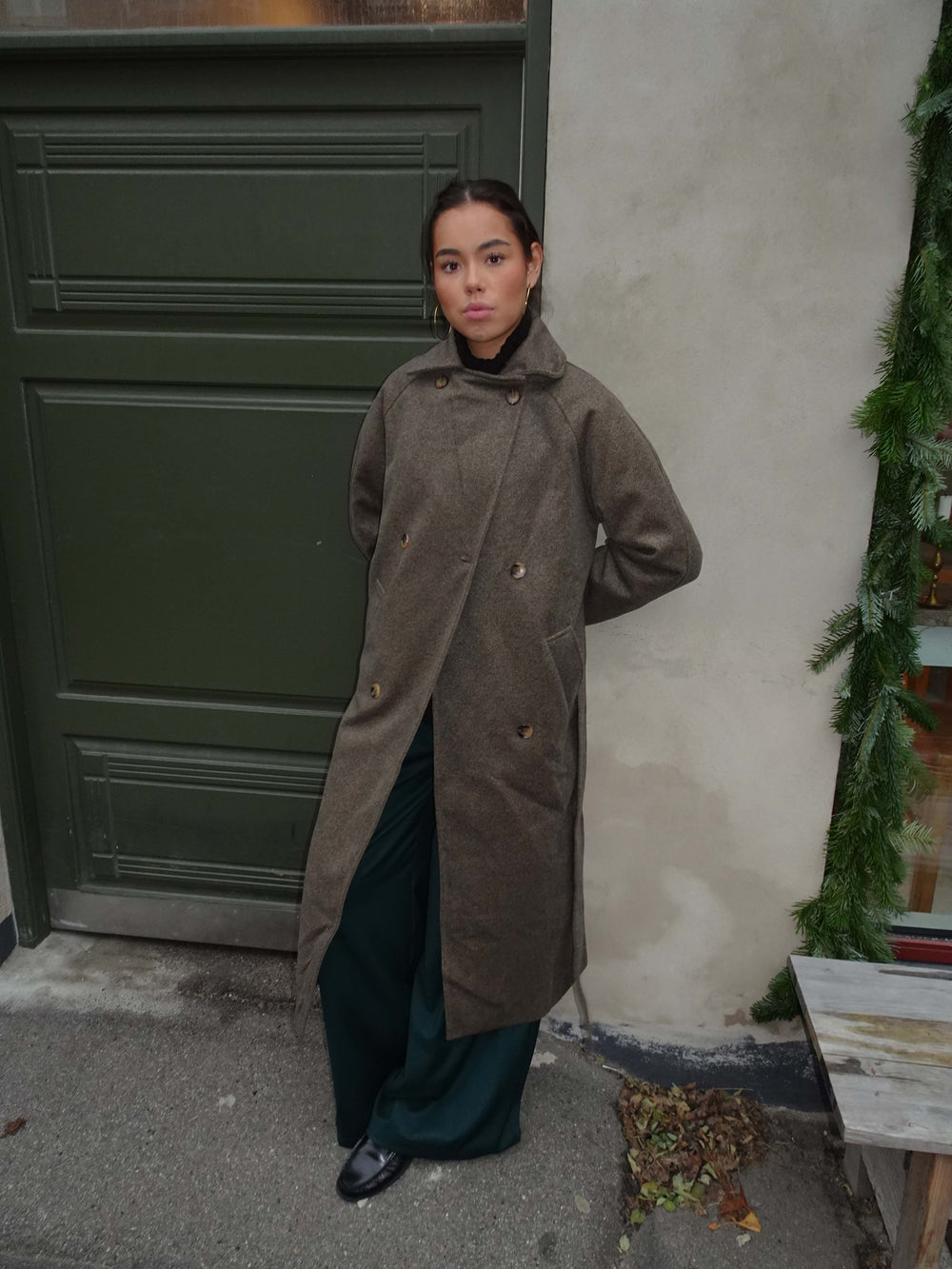 Esther coat with belt - Brown/grey