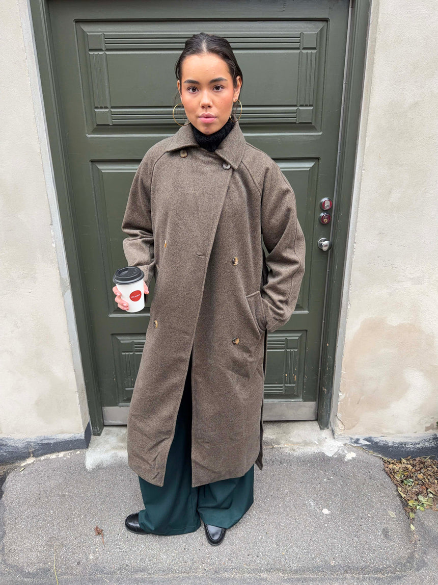 Esther coat with belt - Brown/grey