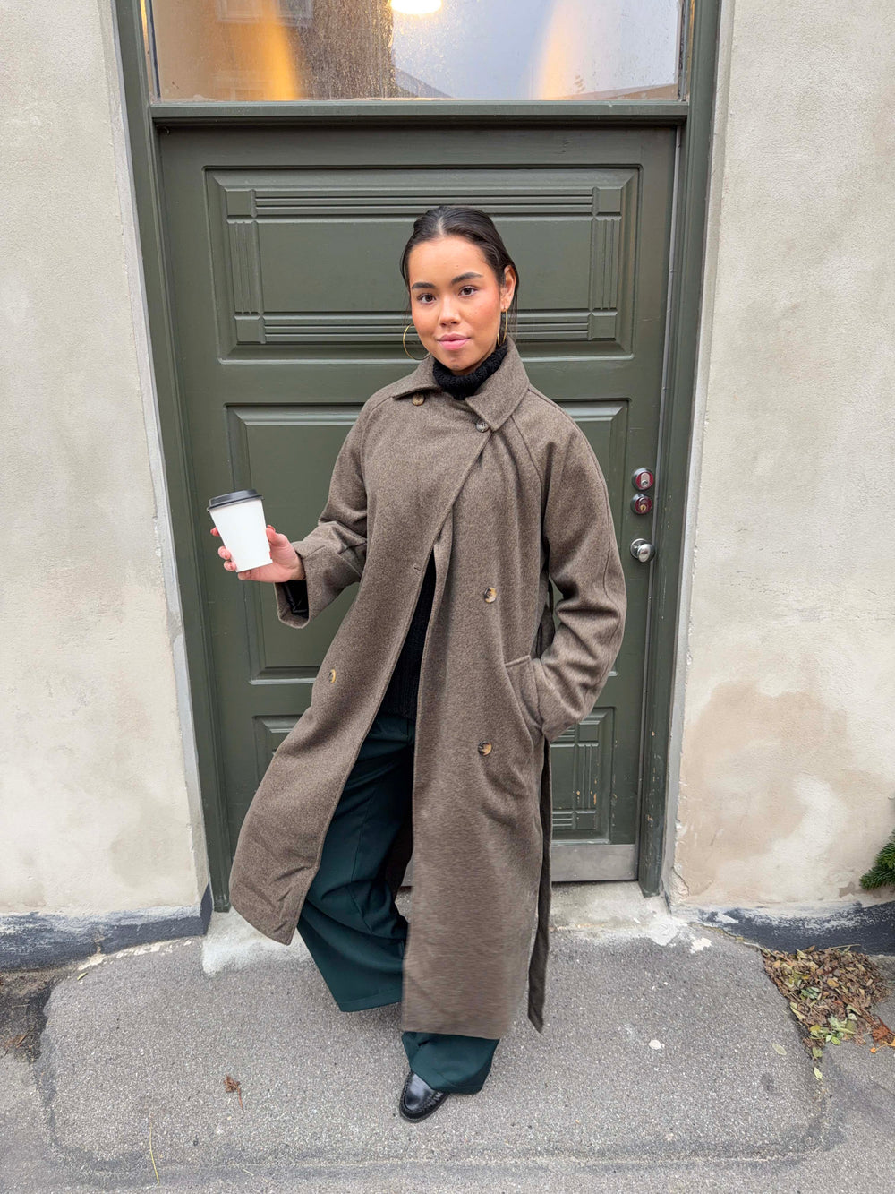 Esther coat with belt - Brown/grey