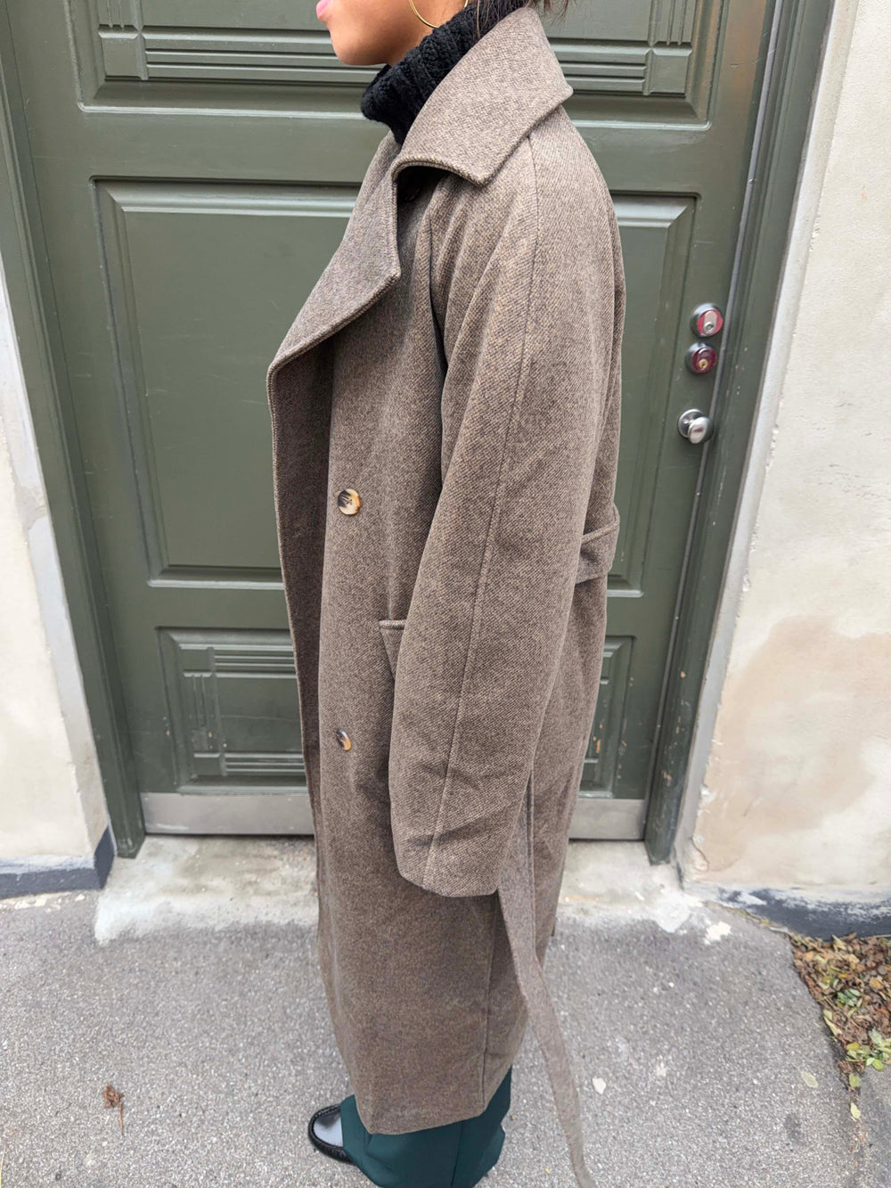 Esther coat with belt - Brown/grey