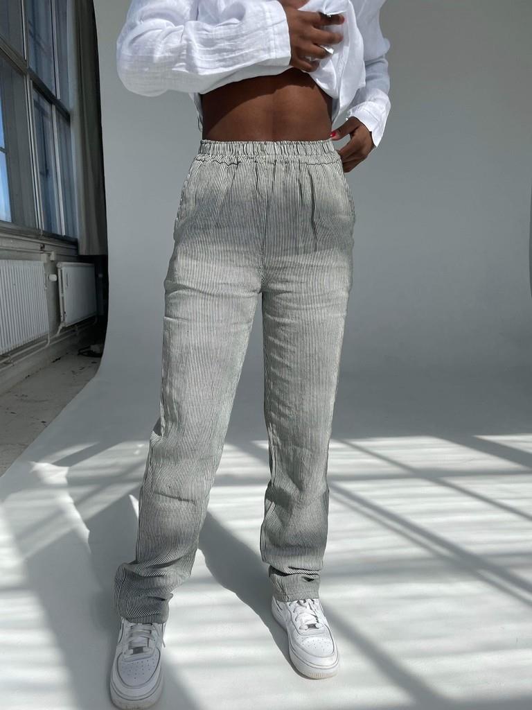 Hilja stribed linen pants - Khaki