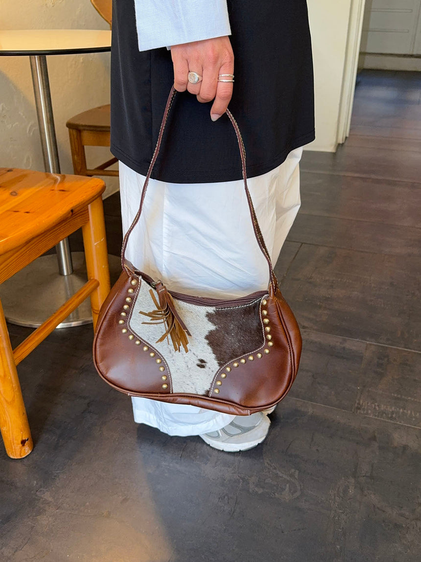 Katy handbag in cowhide leather - Dark Brown