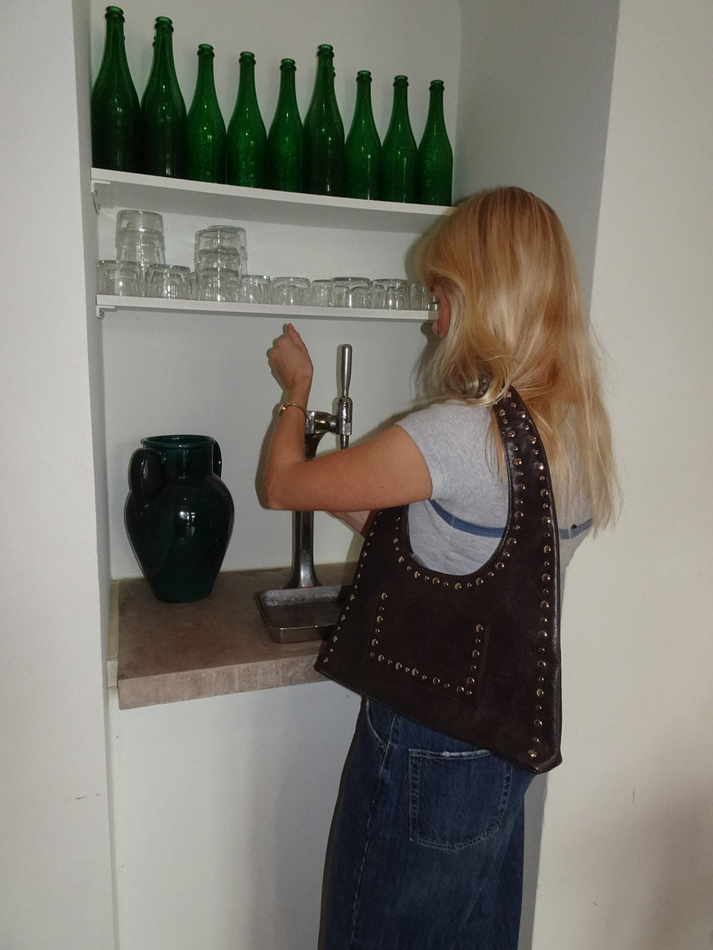 Balo handbag in leather with studs - Brown