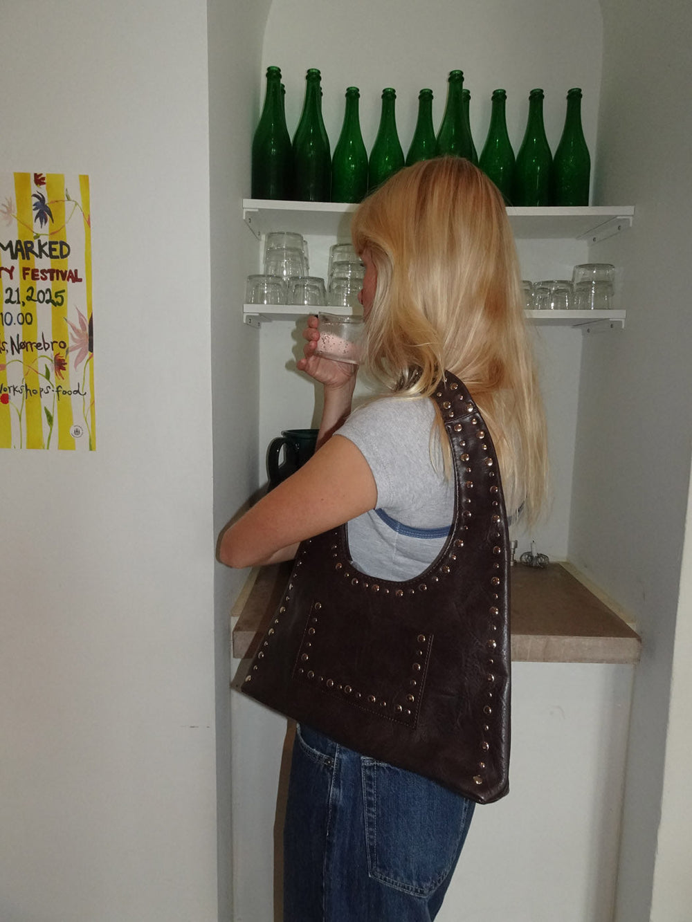 Balo handbag in leather with studs - Brown