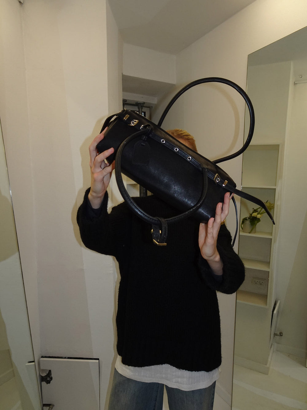 Bobby handbag with metal buttons - Black