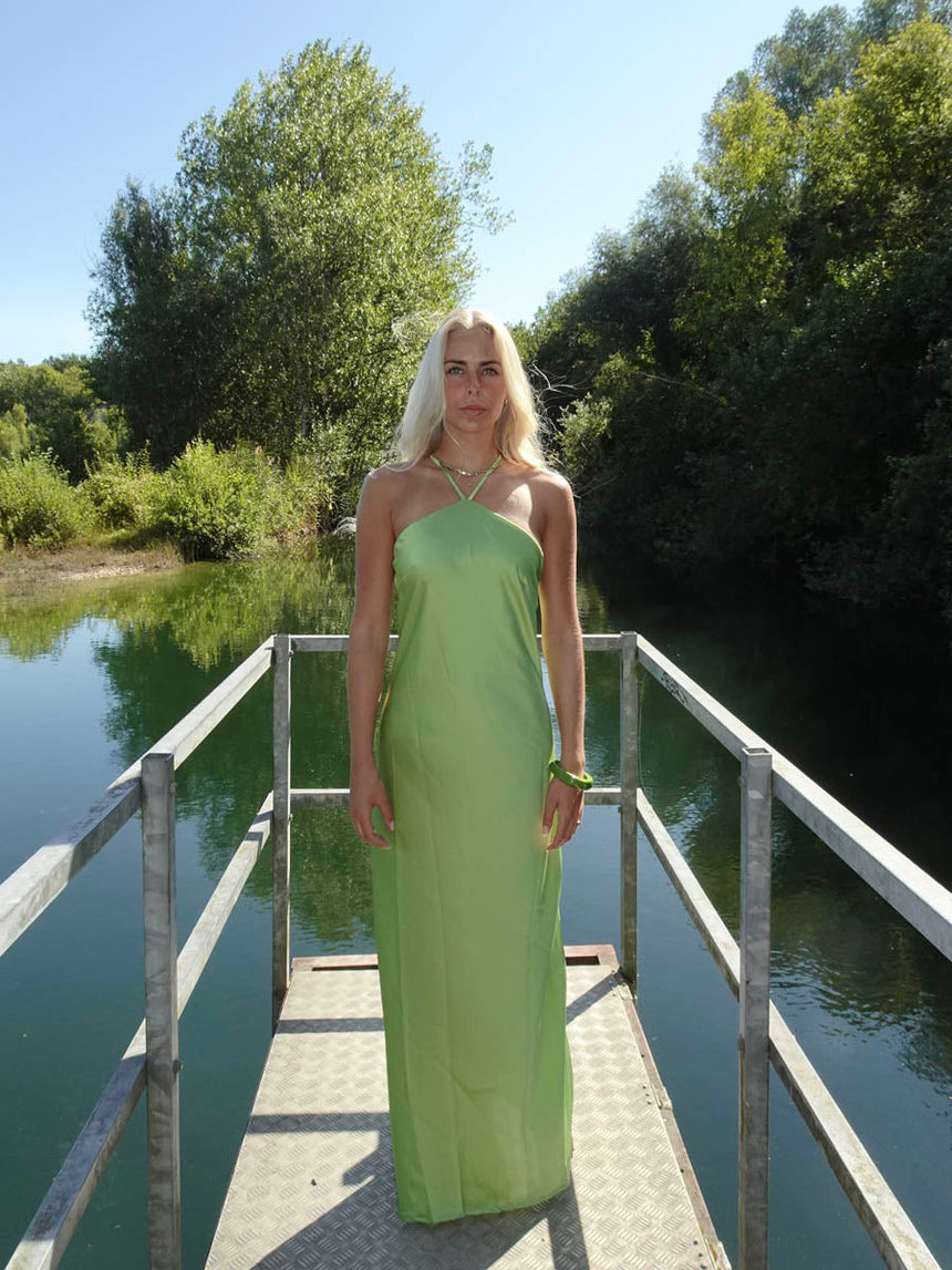 Talia halter satin dress - Green