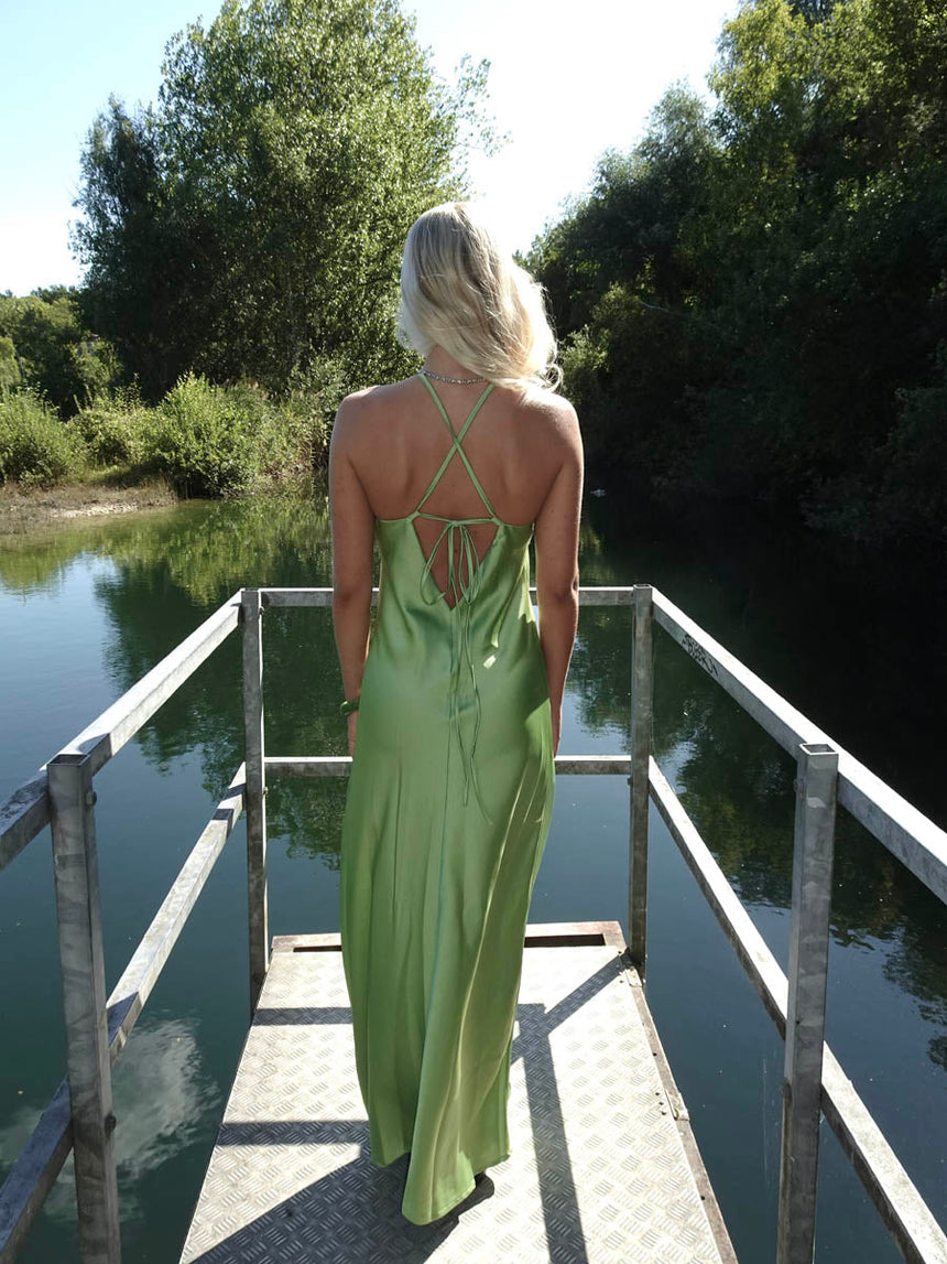 Talia halter satin dress - Green