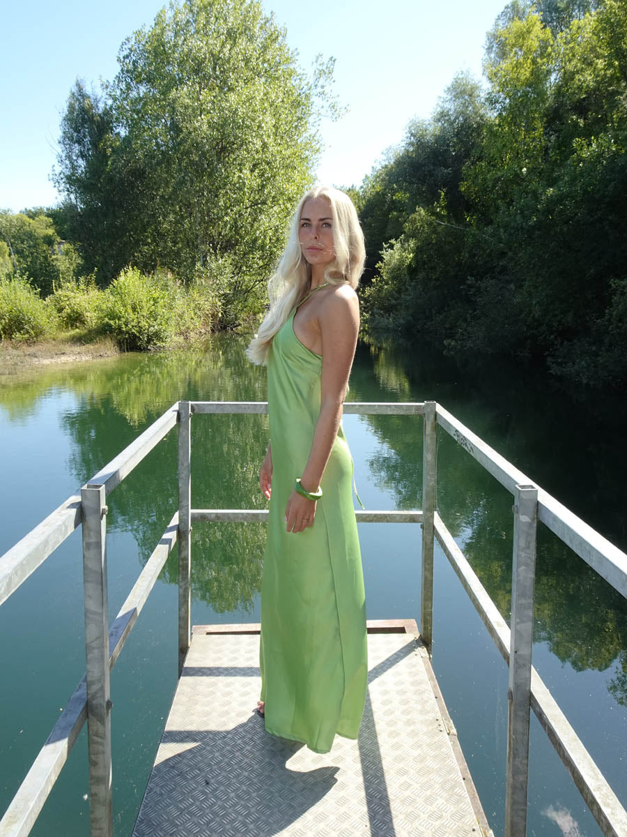 Talia halter satin dress - Green