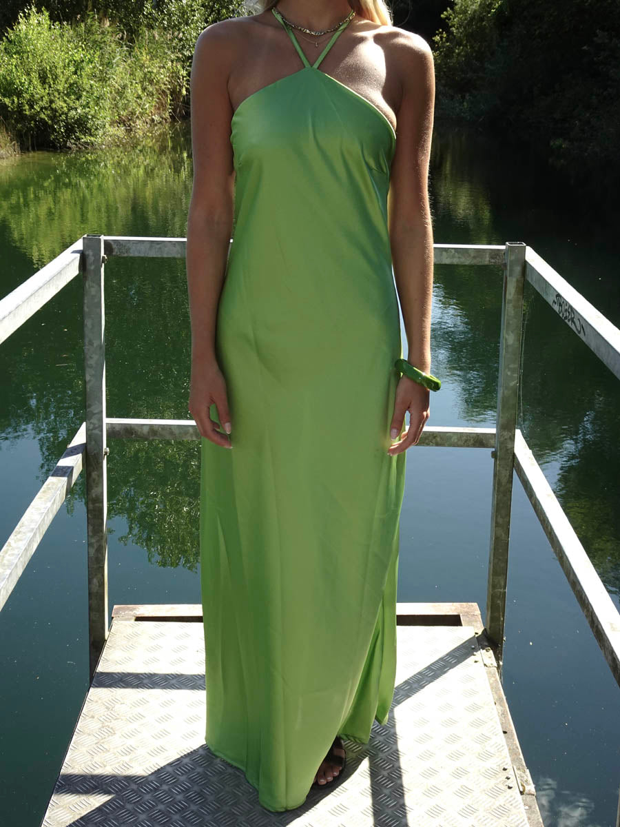 Talia halter satin dress - Green