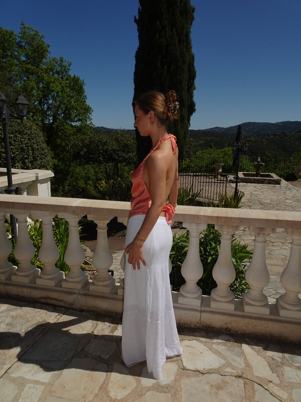 Rannvá satin halterneck top – Orange