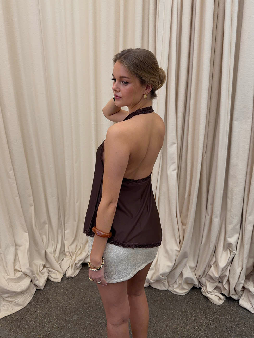 Laticha halterneck top with lace - Brown – Designbysi.se