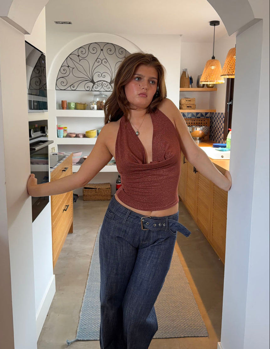 Martha halterneck top with glitter – Brown